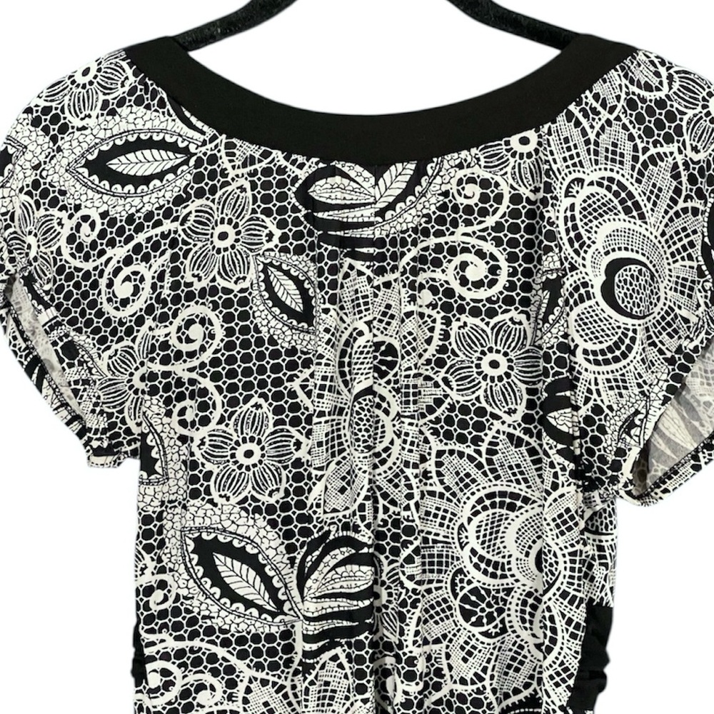 Trixxi Y2K Black White Floral Babydoll Top M Puff Sleeve Fairy Grunge Whimsigoth - Picture 8 of 9